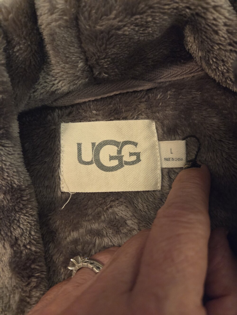 UGG Marlow Charcoal Grey Double-Fleece Knit Tie Waist Long Robe Sleepwear SZ L - Picture 9 of 10